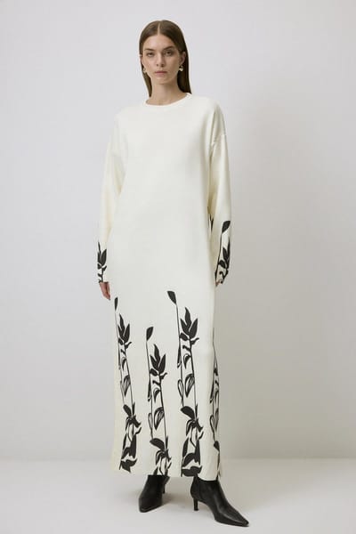 Touché Privé - Gebreide jurk met bloemenprint - Crème - Dames