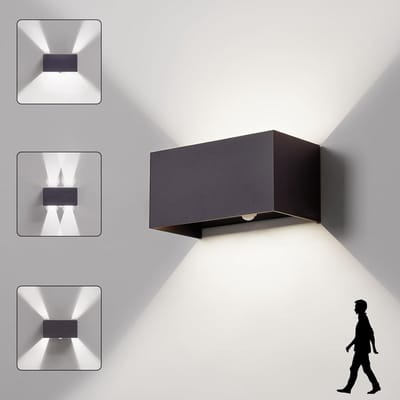 CELAVY Led-buitenlamp, buitenlamp, antraciet met bewegingsmelder, Up Down wandlamp, voor buiten, koudwit, 6000 K, IP65, buitenlamp, buitenlamp, buitenlamp, buitenverlichting, buitenverlichting,