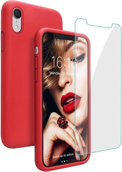 HB Hoesje Geschikt voor Apple iPhone XR - Siliconen Back Cover / Glazen Screenprotector - Rood