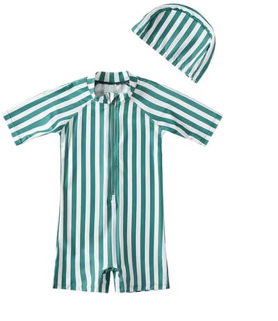 Il Bambini - UV-Zwempak - swimsuit met mutsje - UPF50+ - Groen gestreept - maat 74/80