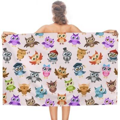 Schattige Cartoon Uil Strandlaken Zandvrij Badlaken Absorberend Sneldrogend Zacht Lichtgewicht Stranddeken voor Reizen Sportschool Kamperen Zwemmen Hand Towel 30x50cm&1pc