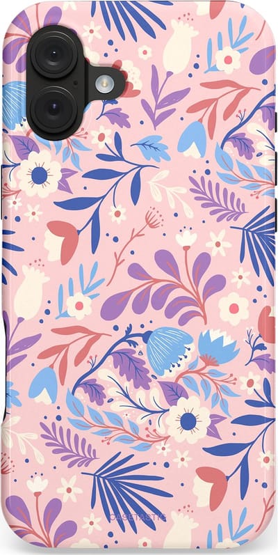 Casetastic hoesje geschikt voor Apple iPhone 16 Plus - MagSafe - Dubbellaagse bescherming - Bloeispel - Fashion Case - Lichtroze Lavendel Crème Lichtgrijs