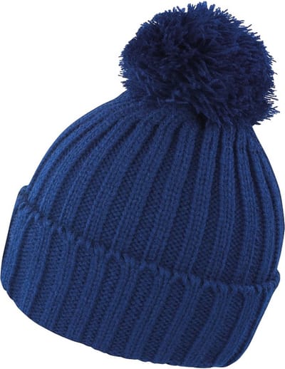 Grof gebreide winter muts met pompon navy voor volwassenen - Wintermutsen voor dames/heren