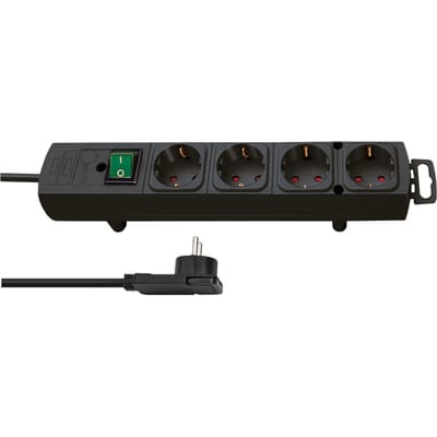 Brennenstuhl Comfort-Line Plus stekkerdoos 4-voudig (met platte stekker, schakelaar, 2 m kabel en extra brede afstand van de stopcontacten) kleur: zwart
