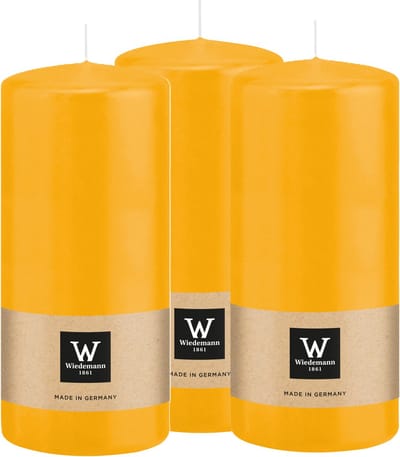 Wiedemann Cilinderkaars/stompkaars - 3x - geel - 15 x 7 cm - 63 branduren - zuilkaarsen