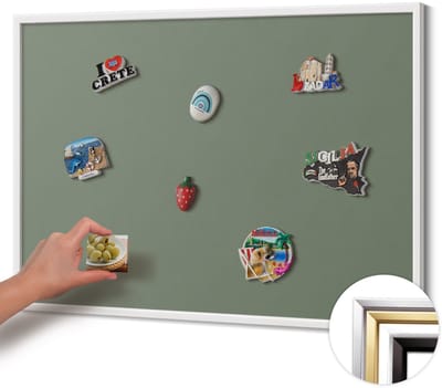 Wallfluent - Olijf Magnetisch Bord in Verschillende Kleuren - 100 cm x 70 cm - Magneetbord met Witte Frame - Olijfkleur - Magnetisch Bord voor Thuis en Kantoor - Magnetisch Bord voor Magneten - Magneetbord voor Herinneringen