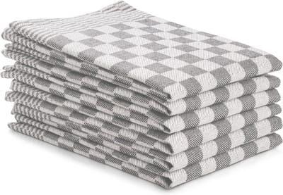 DoubleDry Theedoeken - 6 stuks - 50x70 cm - 100% katoen - blokpatroon - geblokt - horeca ruit - grijs
