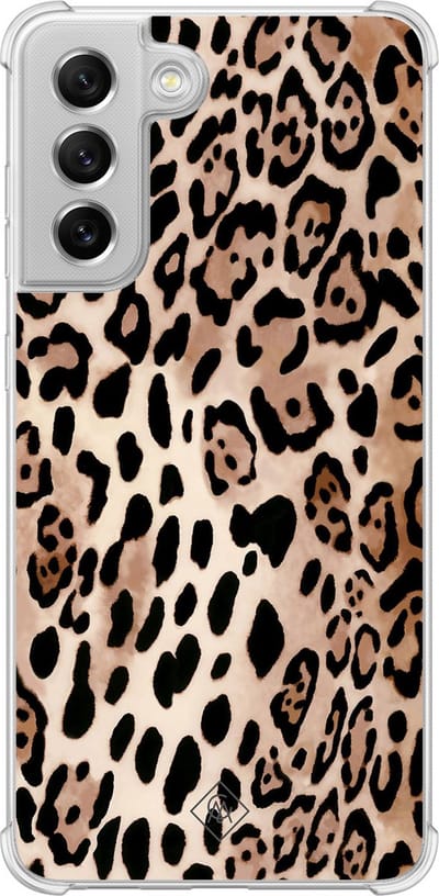 Casimoda® hoesje - Geschikt voor Samsung Galaxy S21 FE - Luipaard print bruin - Shockproof case - Extra sterk - Siliconen/TPU - Bruin/beige, Transparant