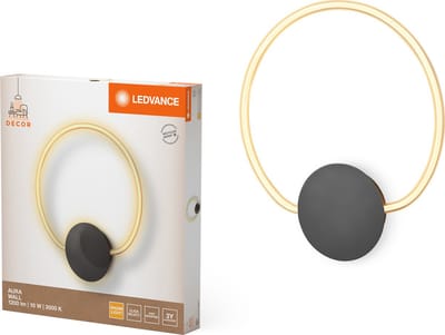 LEDVANCE Decor Aura wandlamp van gebogen polycarbonaat met LED en filamentontwerp, 10 W, 800 lm, 3000 K, 830 warm wit, click select, donkergrijs, kunststof (PC), IP20