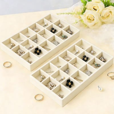 Set van 2 Velvet Sieraden Organizer Tray Inserts voor Oorbellen, Armbanden, Kettingen en Ringen - Zwart met 18 Vakjes