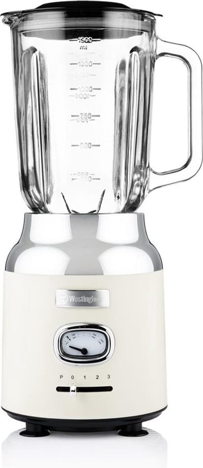 Westinghouse Retro Blender – 1,5L – Smoothie Maker & IJscrusher – 4 Snelheden – Glazen Kan – 600W – Beige