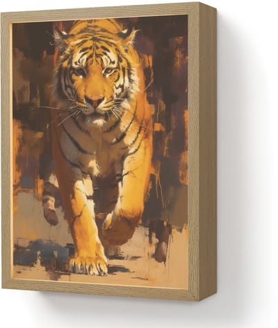 Wandlamp 30x40 cm - Oplaadbaar - Tijger - Geschilderd - Oranje - Penseelstreken - Wandlampen binnen woonkamer - Slaapkamer lamp - Decoratieve nachtlamp - Vloerlamp draadloos
