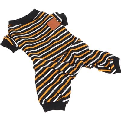 Pyjama rayé pour chien Doux Exquis Col haut Tricoté Pyjama 4 pattes pour chien pour séances photo et fêtes L