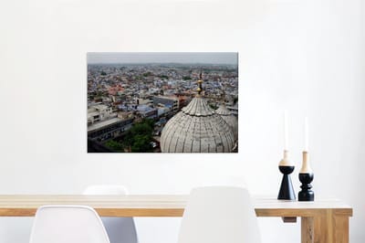 Canvas Schilderij Prachtig overzicht over Oud Delhi in India - 90x60 cm - Wanddecoratie