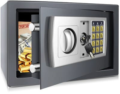 Velori Elektronische Kluis 8,5L - Digitale Kluis met Pincode en Sleutels - Veiligheidskluis van Staal - Voor Thuis, Kantoor en Hotel - 31 x 20 x 20 cm