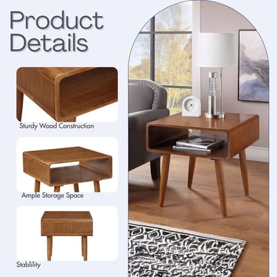 Bijzettafel - Houten Tafel - Woonkamer Decoratie - Uniek Hol Ontwerp - 61 x 61 x 58 cm - Honing Eiken
