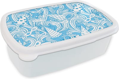 Broodtrommel Wit - Lunchbox - Brooddoos - Patronen - Carnaval - Masker - 18x12x6 cm - Volwassenen