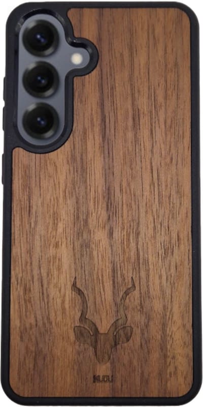 Kudu Samsung Galaxy S24 hoesje case - Houten backcover - Handgemaakt en afgewerkt met duurzaam TPU - Walnoot - Zwart