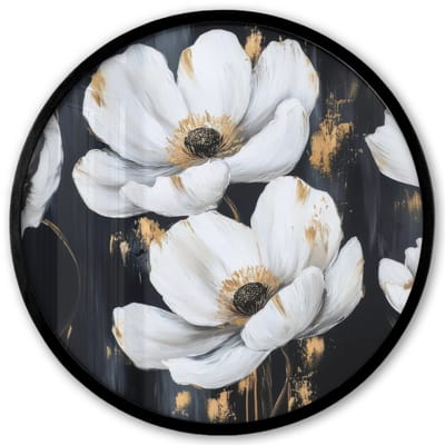 Poster in lijst Rond - Fotolijst 40x40 cm - Posters - Bloemen - Wit - Abstract - Ronde posterlijst zwart - Decoratie - Wanddecoratie woonkamer - Muurdecoratie slaapkamer