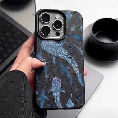 Walvishaai Telefoonhoesje Voor iPhone 17 16e 16 Pro Max 12 13 14 15 Pro Max 11 17 Air Schokbestendig Leertextuur Siliconen TPU Cover iPhone 13 Pro