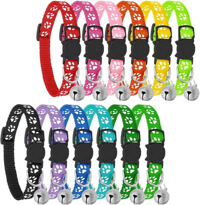 kattenhalsband met klokken,veilige kattenhalsband,fluorescerend met snelsluiting, veiligheidsgesp, verstelbaar voor alle huiskatten 12 stuks