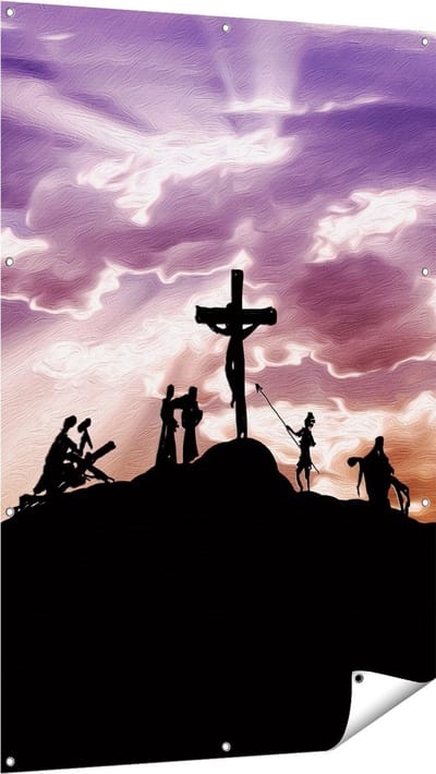 Gards Tuinposter Kruistocht naar het Kruis van Jezus Christus - 100x150 cm - Tuindoek - Tuindecoratie - Wanddecoratie buiten - Tuinschilderij