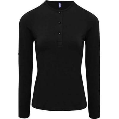 Premier Dames/Dames Long John Effen Rol Mouw T-shirt (Zwart)