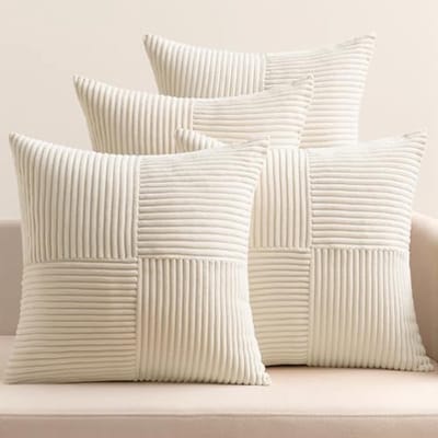 Set van 4 Kussenslopen Ribfluweel - Decoratieve Kussenovertrekken voor Kerstmis - 45 x 45 cm - Beige