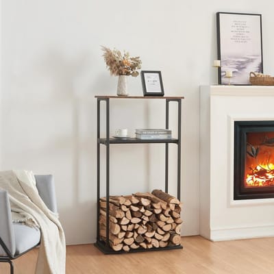 Brandhoutrek voor binnen 112x60x30 cm - Houtopslag zwart en donkerhout