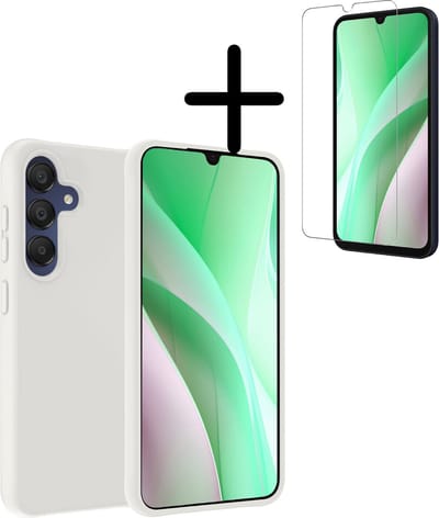 Hoesje Met Screenprotector - Geschikt voor Samsung Galaxy A15 - Sterk & Shockproof - Back Cover - Siliconen Case - Telefoon Hoes - Wit