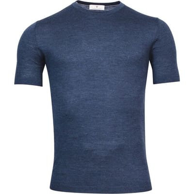 Thomas Maine Trui Fine Merino Crew Neck Short Sleeve Single Knit Denim Blue / male