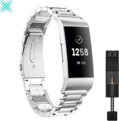 MY PROTECT - Luxe Metalen Bandje Geschikt Voor Fitbit Charge 3 / Charge 4 - Schakel Band - Zilver