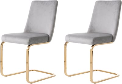 Fluwelen eetkamerstoel - set van 2 - woonkamer - slaapkamer - loungestoel - diamanten rugmotief met goudkleurige metalen steunpoten - grijs