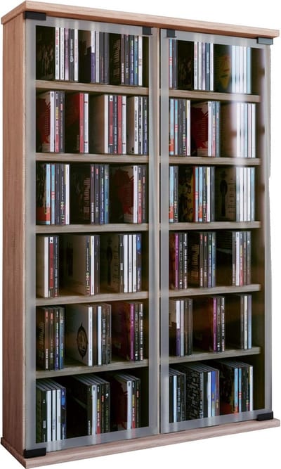 Houten CD DVD Kast met Glazen Deur voor Opslag en Presentatie