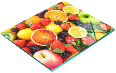 Keukenplank van gehard glas met decoratieve afbeeldingen van kleurrijk fruit, 60x52 cm