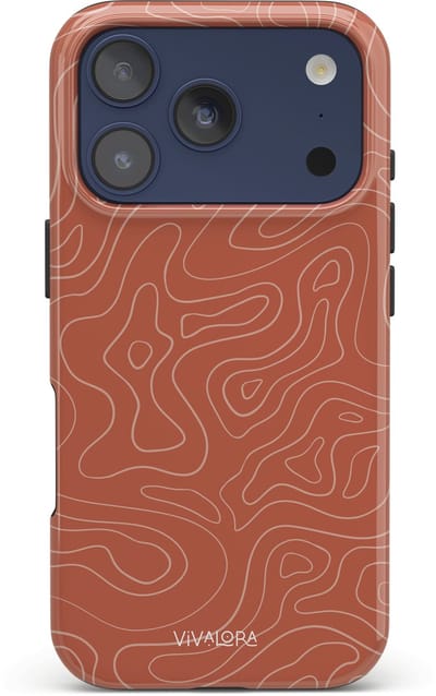 VivaLora Tough Telefoonhoesje iPhone 17 Pro met MagSafe - Wavy Lines Print - 2-in-1 Phone Case - Hard Case & Siliconen Backcover - Extra Bescherming - Shockproof Cover - Rood/Ecru
