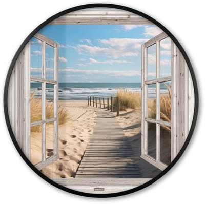 Poster in lijst Rond - Fotolijst 60x60 cm - Posters - Doorkijk - Strand - Natuur - Pad - Ronde posterlijst zwart - Decoratie - Wanddecoratie woonkamer - Muurdecoratie slaapkamer