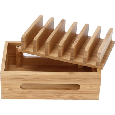 Support de téléphone portable en bois de bambou, organisateur portable pour tablette, boîte de rangement pour la maison et le bureau brown