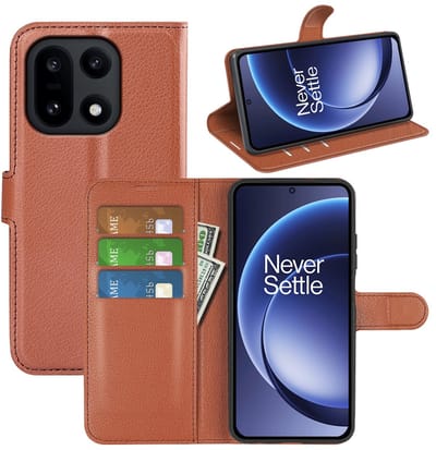 MobyDefend Hoesje - Geschikt voor OnePlus 15 - Kunstleren Wallet Book Case (Sluiting Voorkant) - Bruin