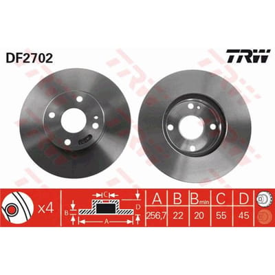 Remschijf TRW DF2702 voorkant, geventileerd, 1 Stuk