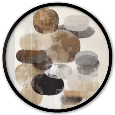Poster in lijst Rond - Fotolijst 40x40 cm - Posters - Ovaal - Kleurvlakken - Penseelstreken - Ronde posterlijst zwart - Decoratie - Wanddecoratie woonkamer - Muurdecoratie slaapkamer