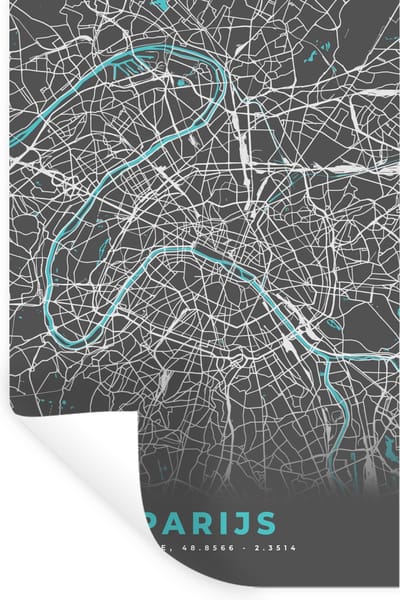 Muurstickers - Sticker Folie - Parijs - Blauw - Kaart - Plattegrond - Stadskaart - 20x30 cm - Plakfolie - Muurstickers Kinderkamer - Zelfklevend Behang - Zelfklevend behangpapier - Stickerfolie