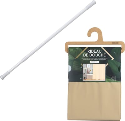 Douchegordijn met ringen - beige - pvc - 180 x 200 cm - incl ophangstang uitschuifbaar 70-120 cm
