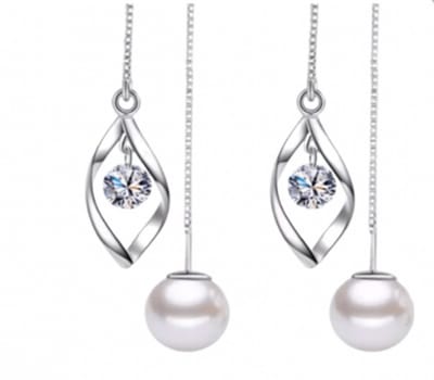 Lange Oorbellen-Zsa-Zilver-Synthetische-Parel-strass-Doorsteek