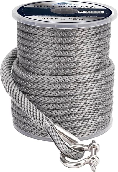 Ankerlijn Gevlochten Touw - Anker Touw Boot - Aanmeren en Ankeren - Zoutwaterbestendig - 3/8 Inch x 150 Voet - Grijs