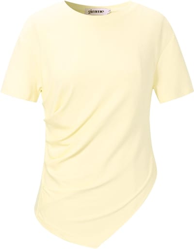 Asymmetric Fitted Tee – T-shirt met Asymmetrische Halslijn – Stijlvolle Top voor een Moderne Look - Geel - Maat L