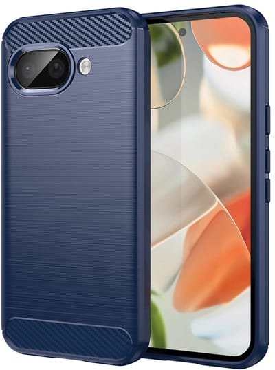 MobyDefend Hoesje - Geschikt voor Google Pixel 9a - TPU Backcover - Geborstelde Metaal & Carbon-Look - Blauw