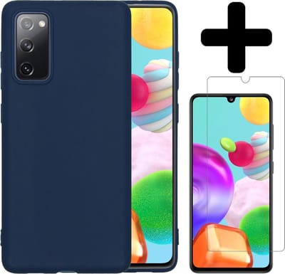 Hoesje - Met Screenprotector - Geschikt voor Samsung Galaxy A41 - Sterk & Shockproof - Telefoon Hoes - Back Cover - Siliconen Case - Telefoonhoes - Donkerblauw