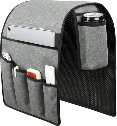 Sofa Armleuning Organizer voor Opberging van Afstandsbediening, Tijdschriften, Boeken en Drankjes (Grijs)