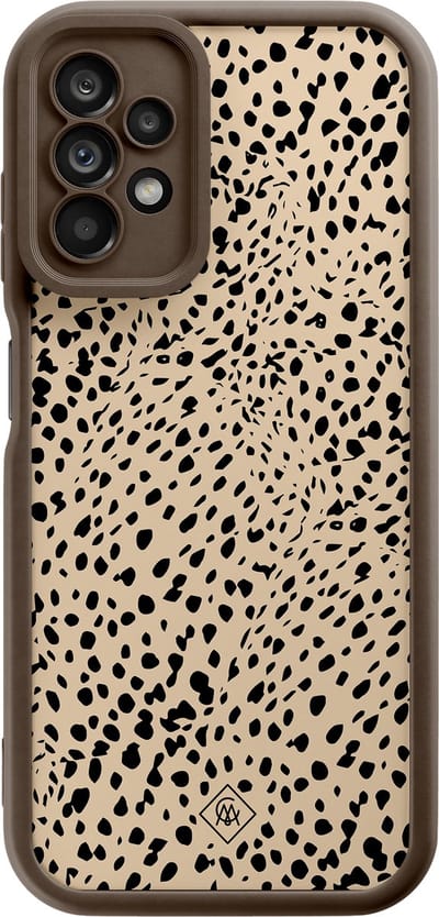 Casimoda® hoesje - Geschikt voor Samsung Galaxy A23 - Stippen bruin abstract - Zwart TPU Backcover - Gestipt - Bruin/beige